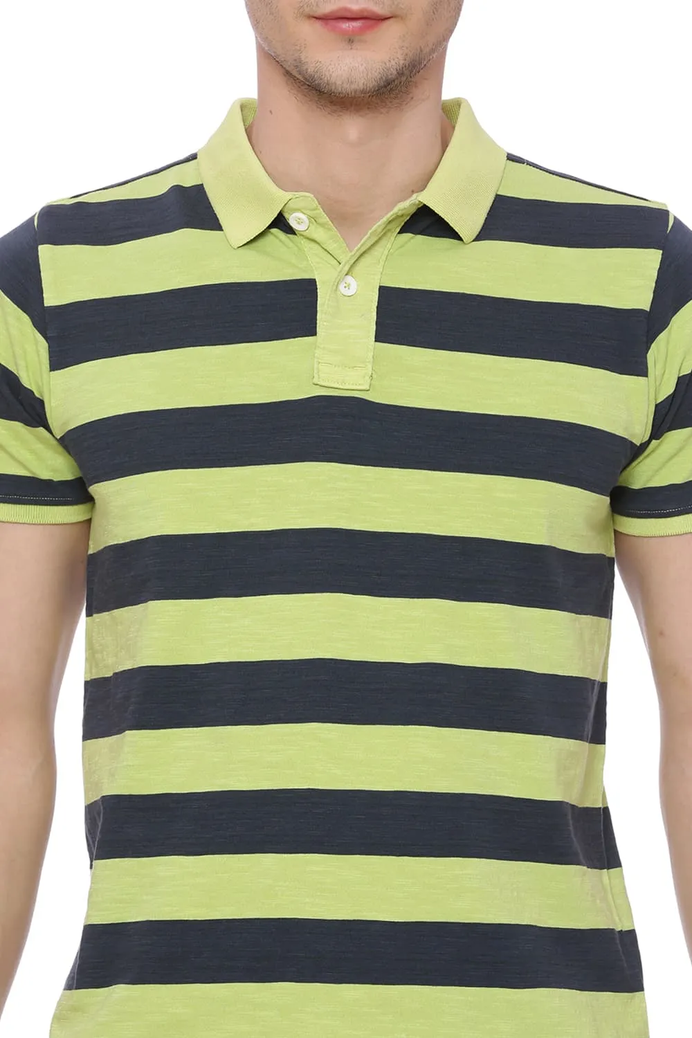 Muscle Fit Striped Rugby Polo T Shirt