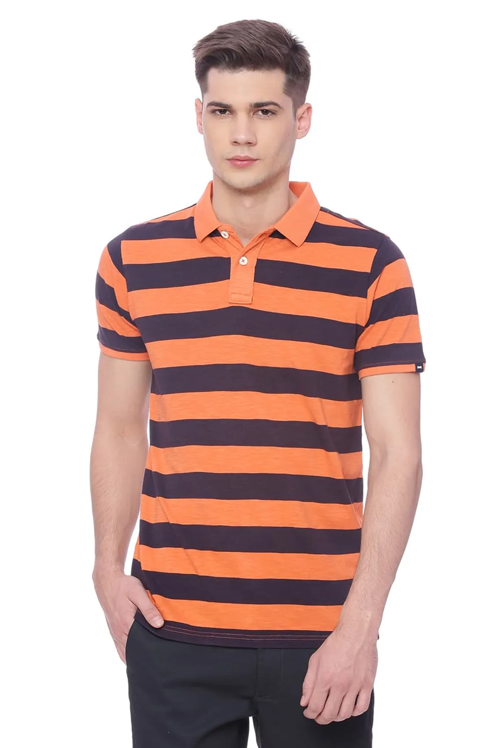 Muscle Fit Striped Rugby Polo T Shirt