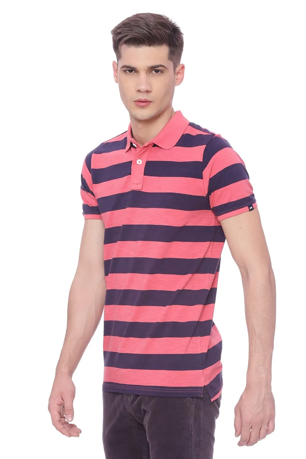 Muscle Fit Striped Rugby Polo T Shirt