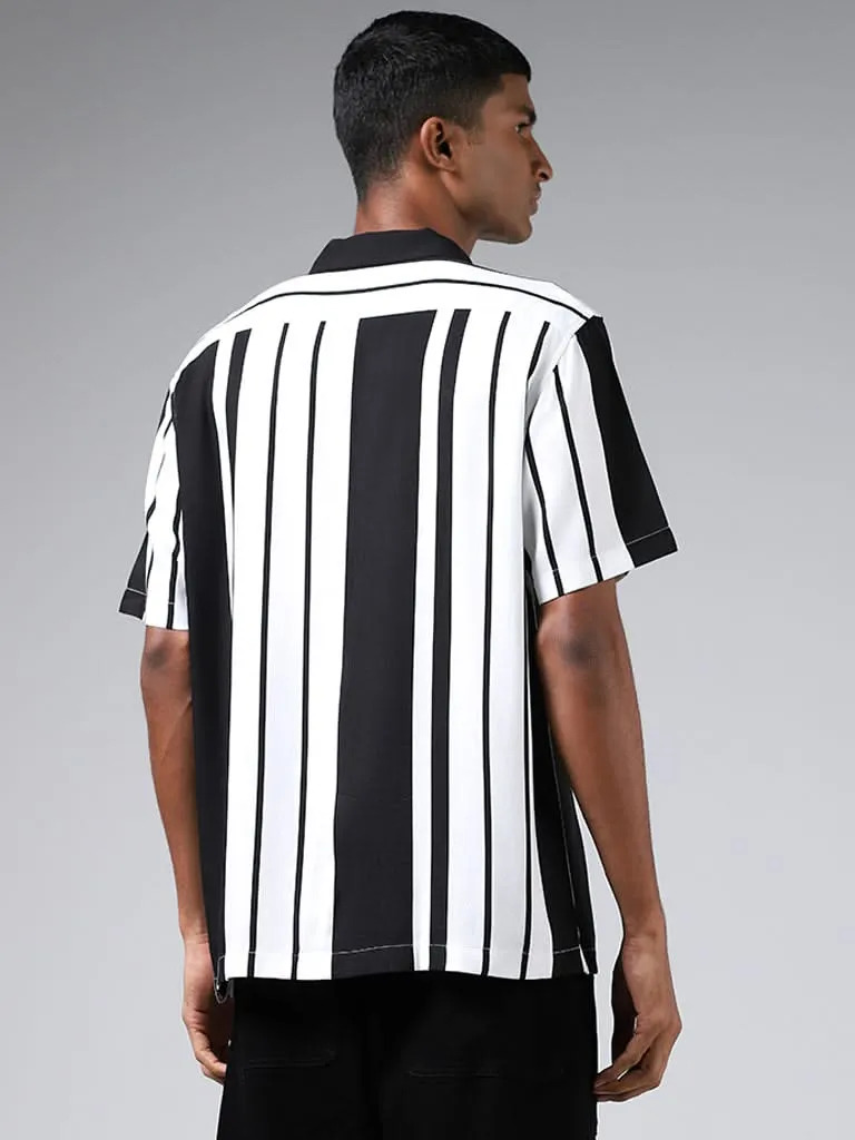 Nuon White & Black Striped Relaxed-Fit Shirt