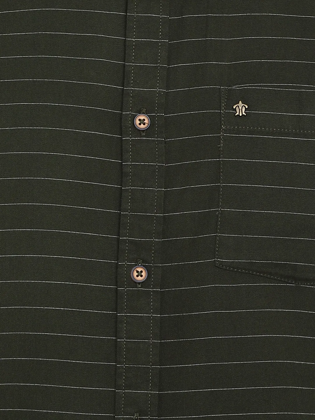 Olive Striped Cotton Slim Fit Shirt