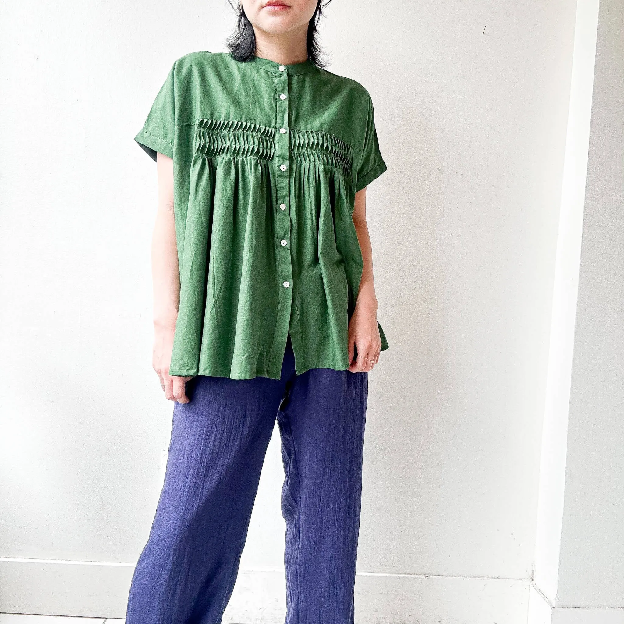 OPTIM | Cotton Gathered Blouse