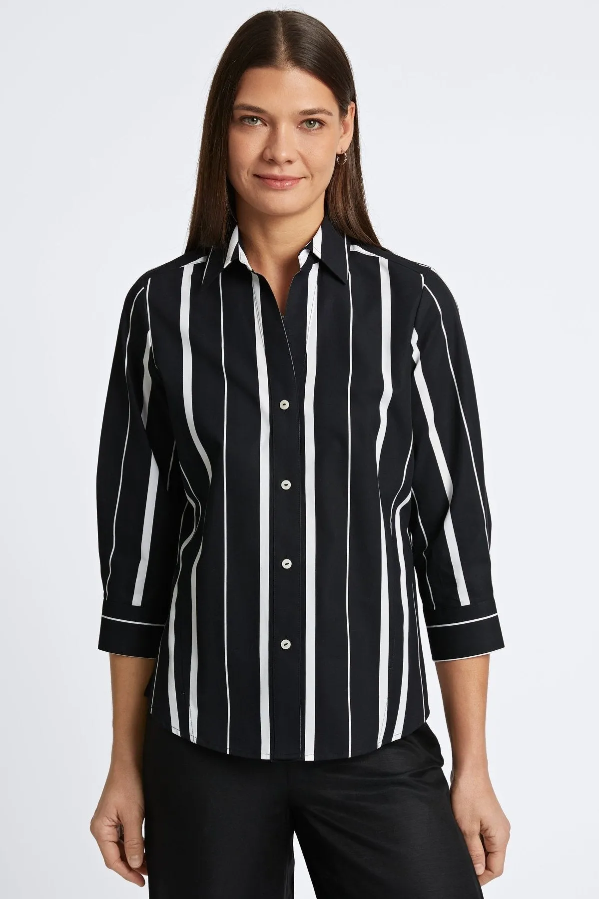 Paityn No Iron Black & White Stripe Shirt