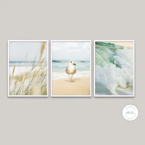 Pastel Beach Print Set Of 3 Prints INSTANT DOWNLOAD Art Prints, Wave Poster, Beach Scene Art, Pastel Wall Art, Beach Decor, Coastal Wall Art