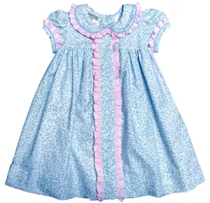 Pink and Blue  float Ruffle Floral Girls Dress