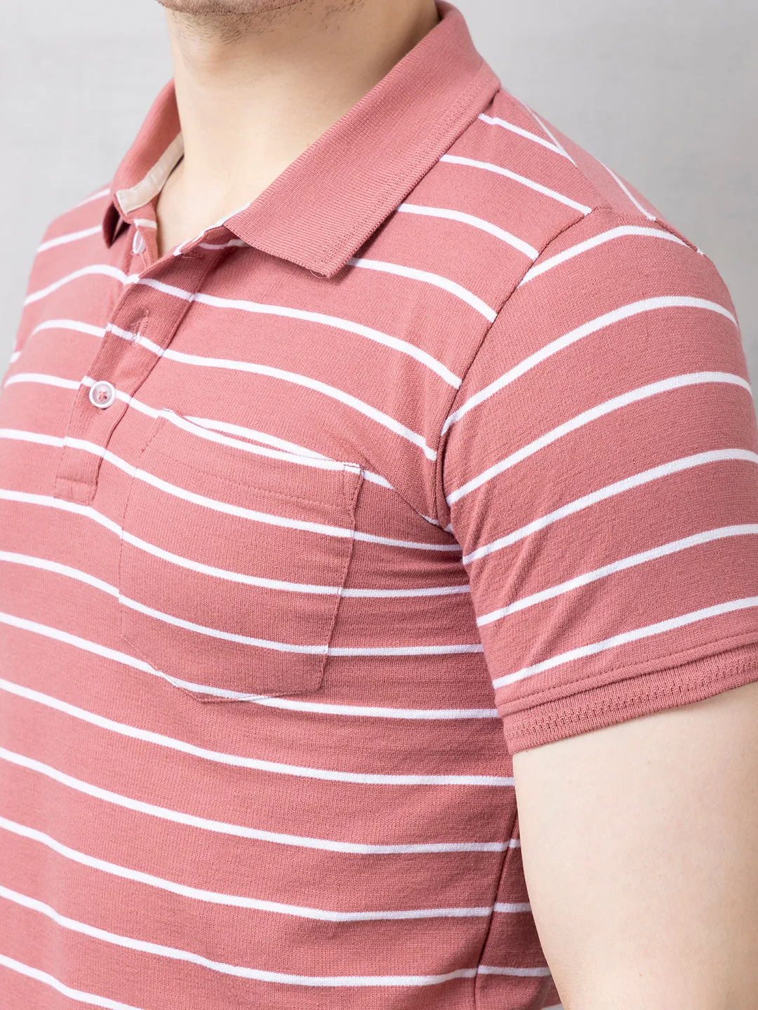 Pink Striped Polo T-Shirt