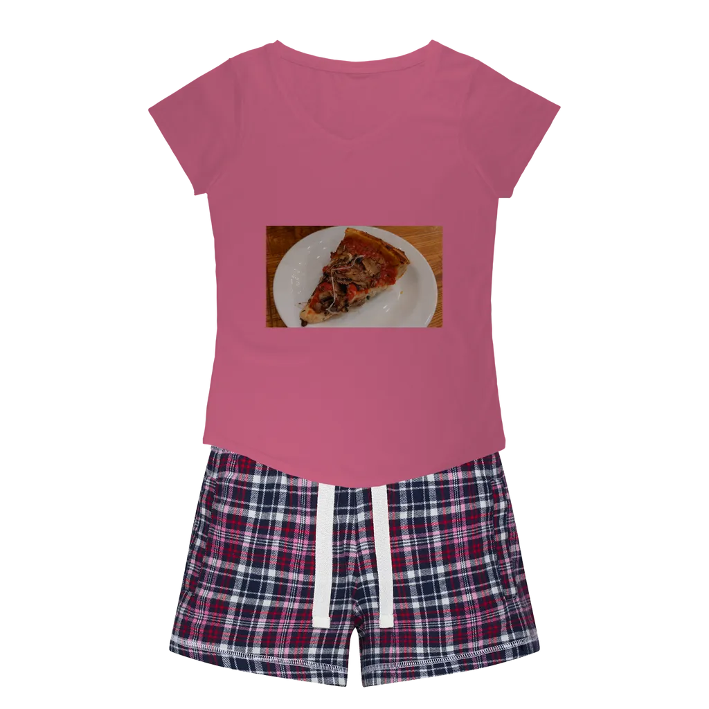 PizzaonPlate Women's Sleepy Tee and Flannel Short