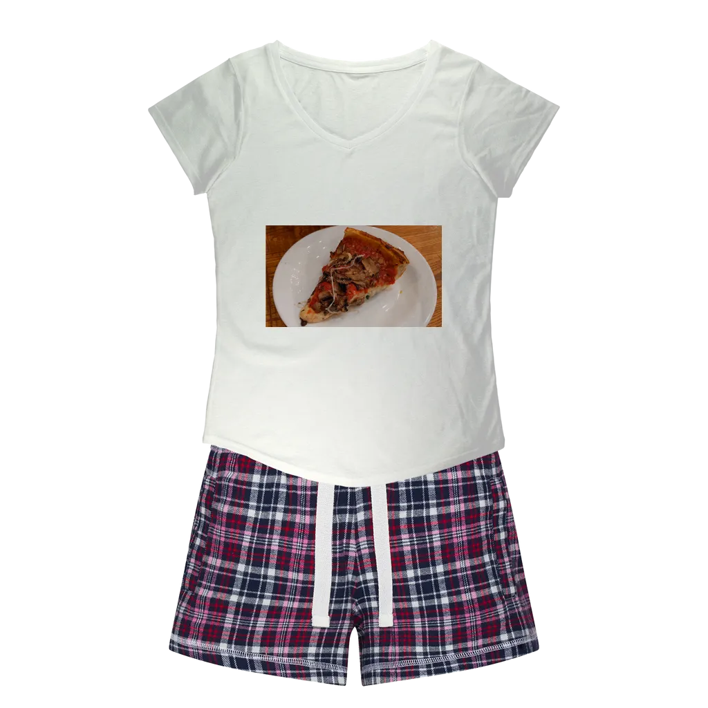 PizzaonPlate Women's Sleepy Tee and Flannel Short