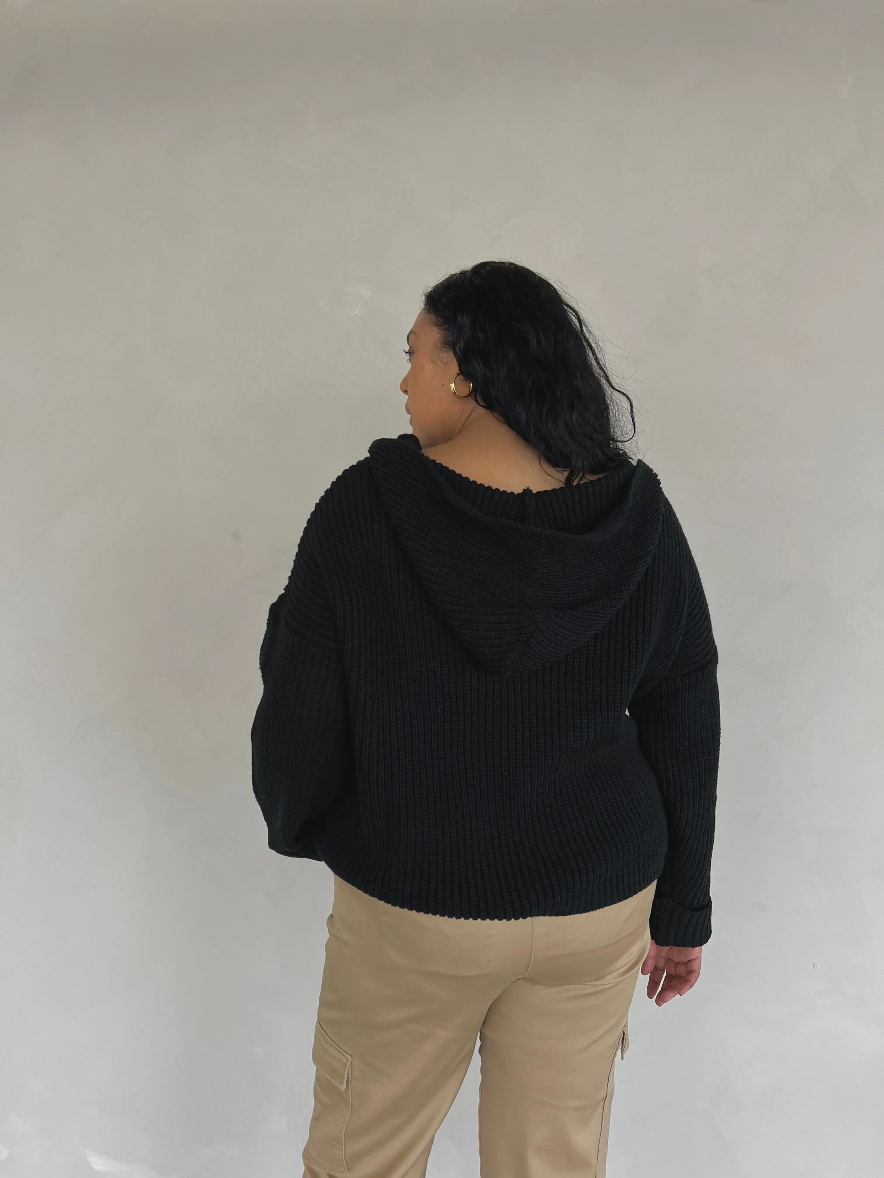 Plus Size V-Neck Hooded Sweater