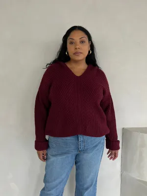 Plus Size V-Neck Hooded Sweater