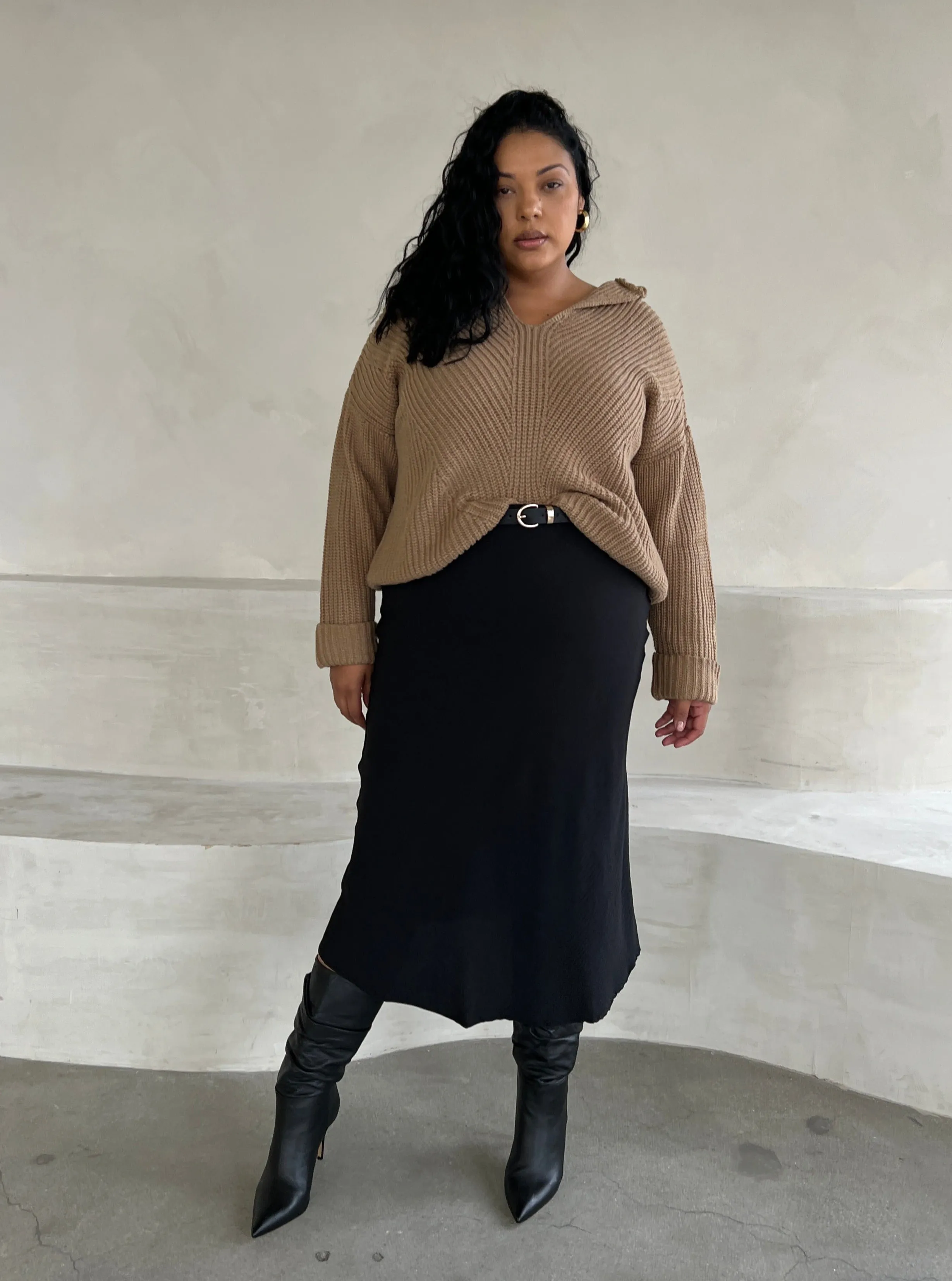 Plus Size V-Neck Hooded Sweater