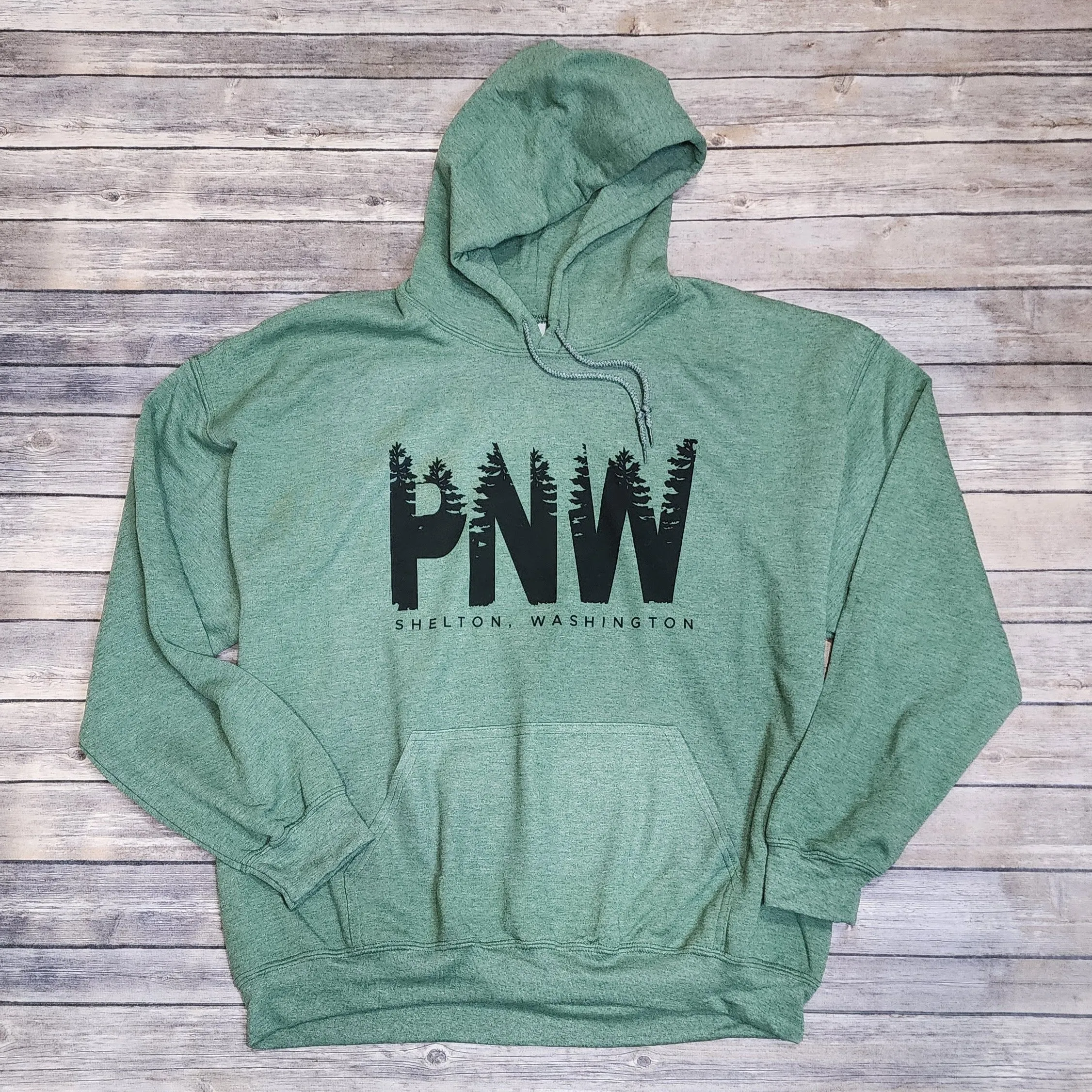 PNW Trees Heather Green Hoodie