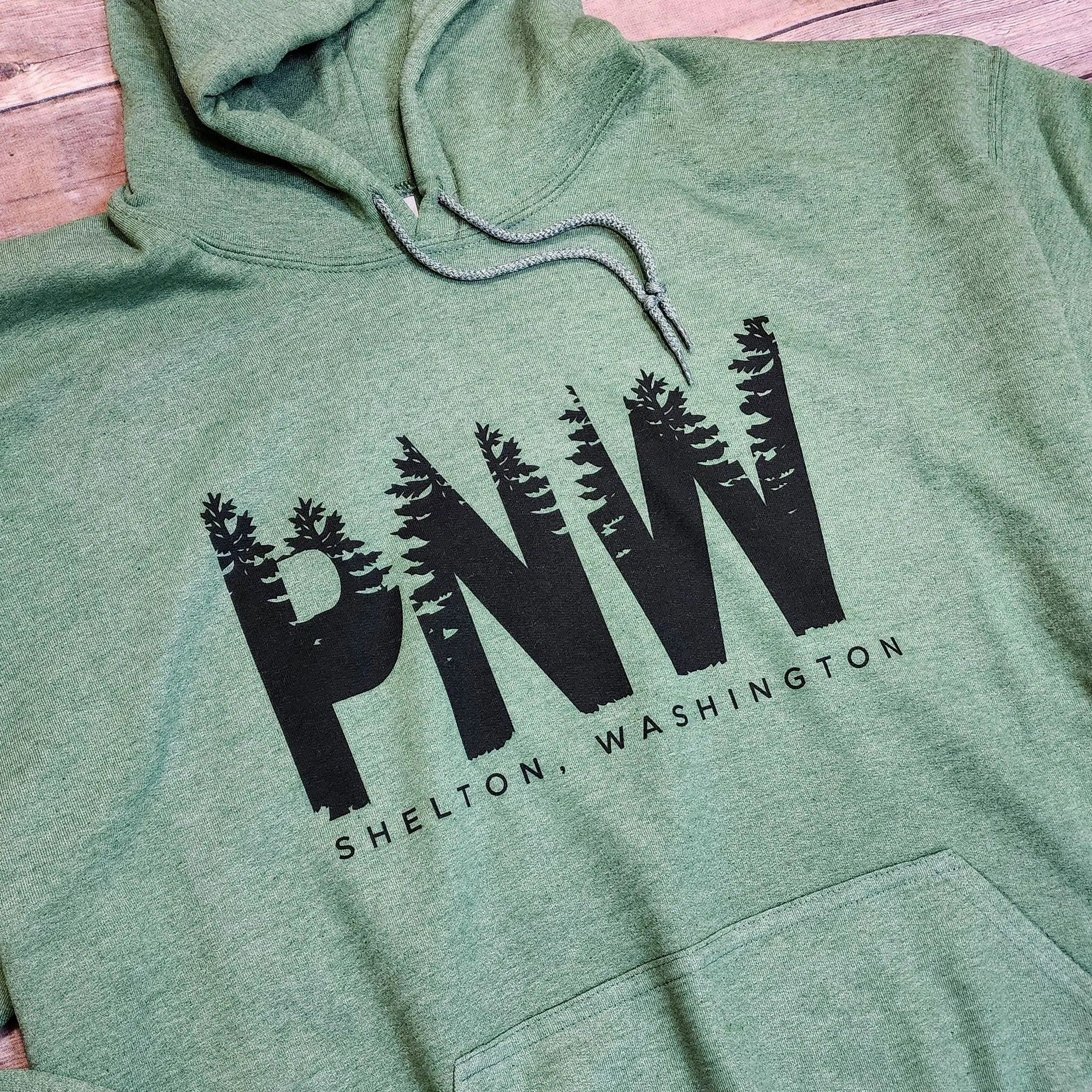 PNW Trees Heather Green Hoodie