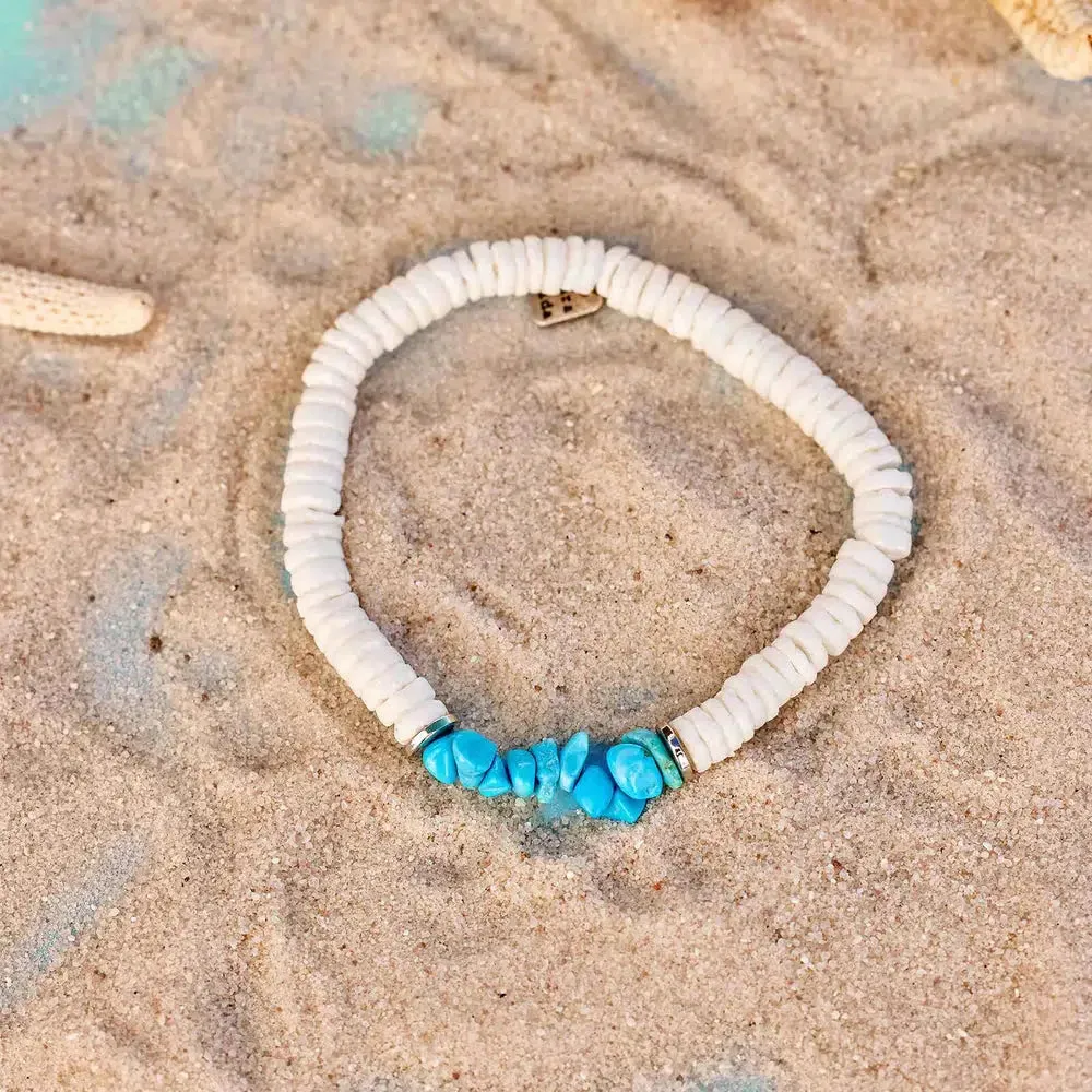 Pura Vida Puka Shell & Turquoise Chip Bracelet