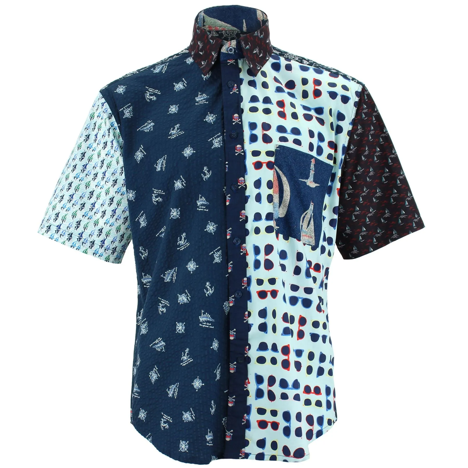 Regular Fit Short Sleeve Shirt - Random Mixed Panel - Nautical