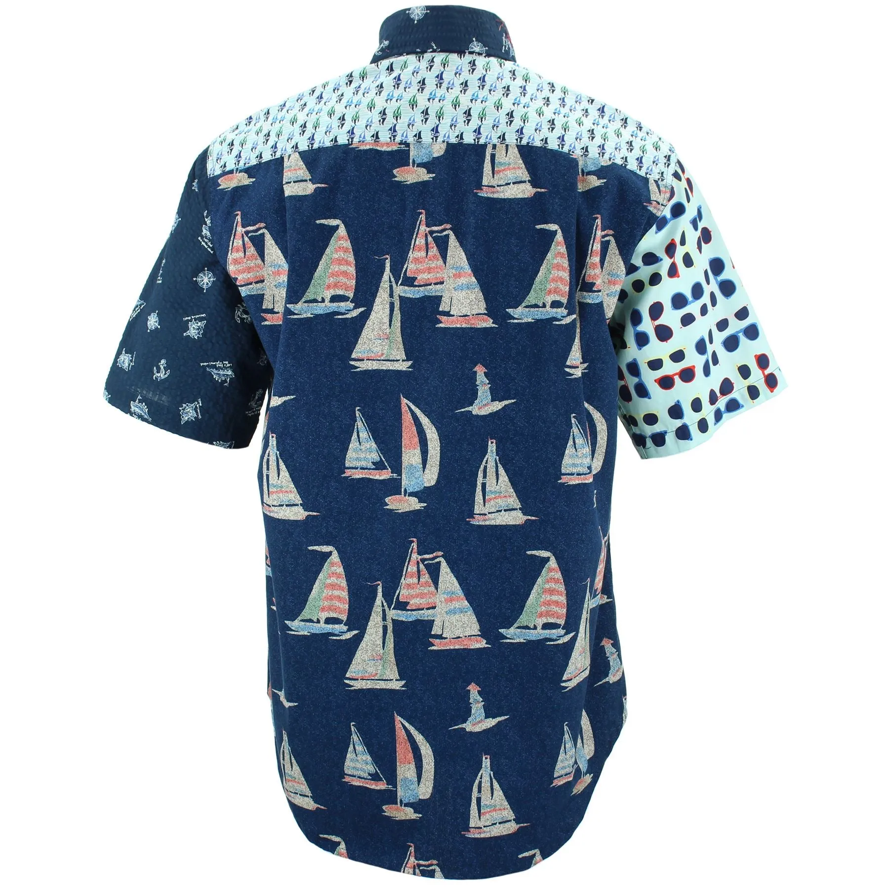 Regular Fit Short Sleeve Shirt - Random Mixed Panel - Nautical