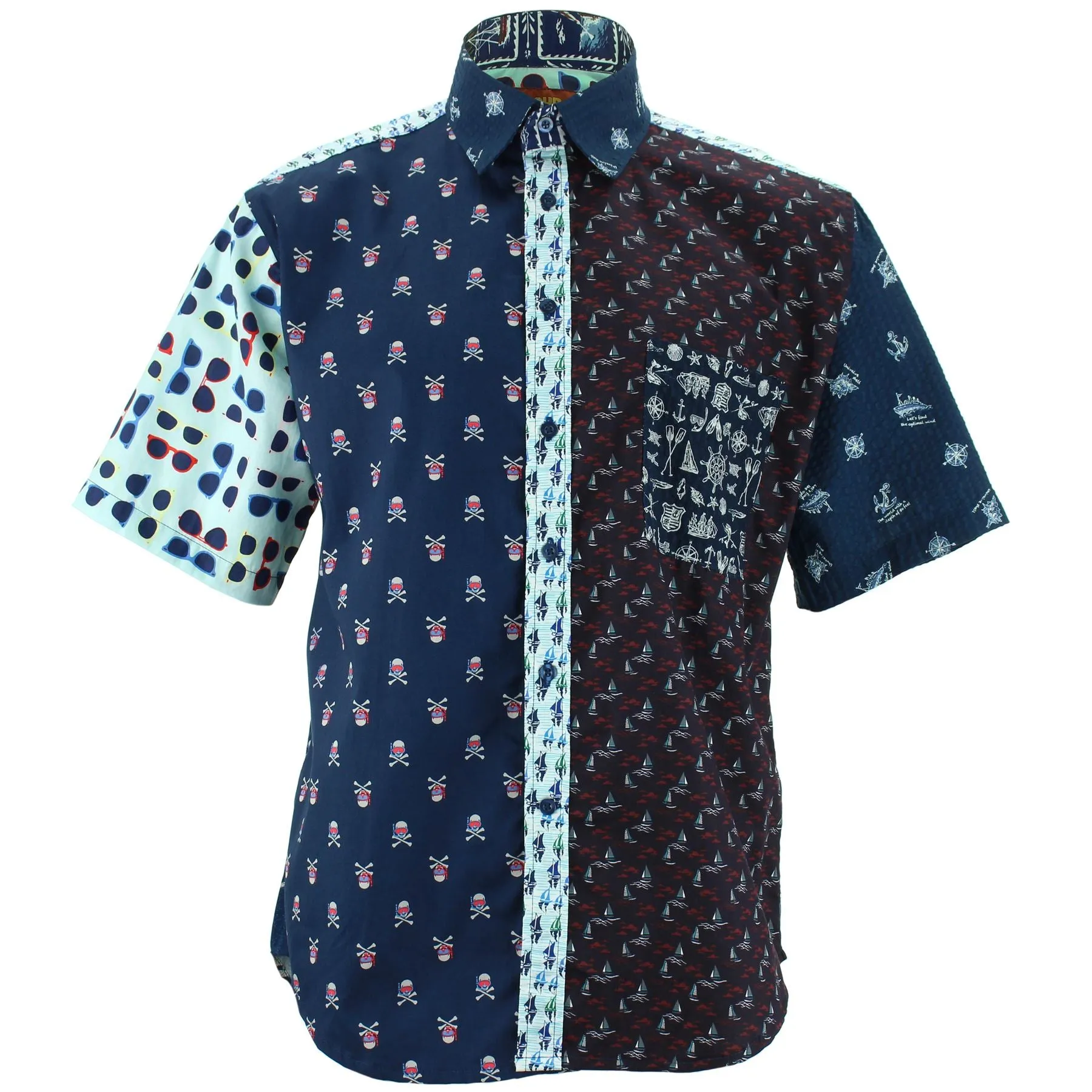 Regular Fit Short Sleeve Shirt - Random Mixed Panel - Nautical