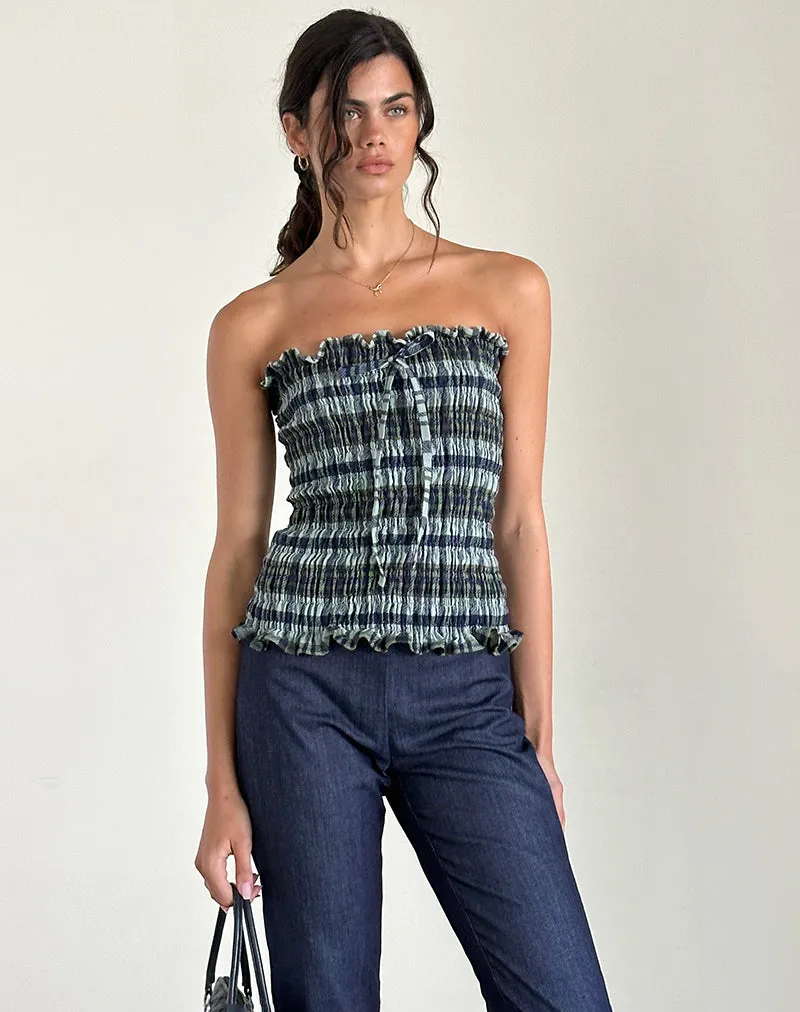 Rigia Bandeau Top in Linen Mono Check Green