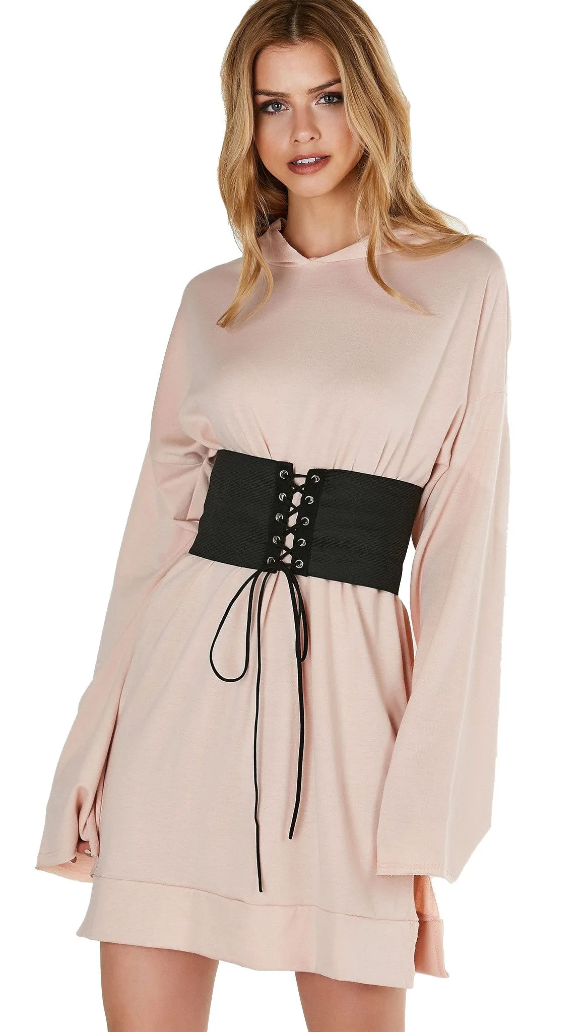 Robbin Hood Tunic Corset Sweatshirt Dress Blush Pink