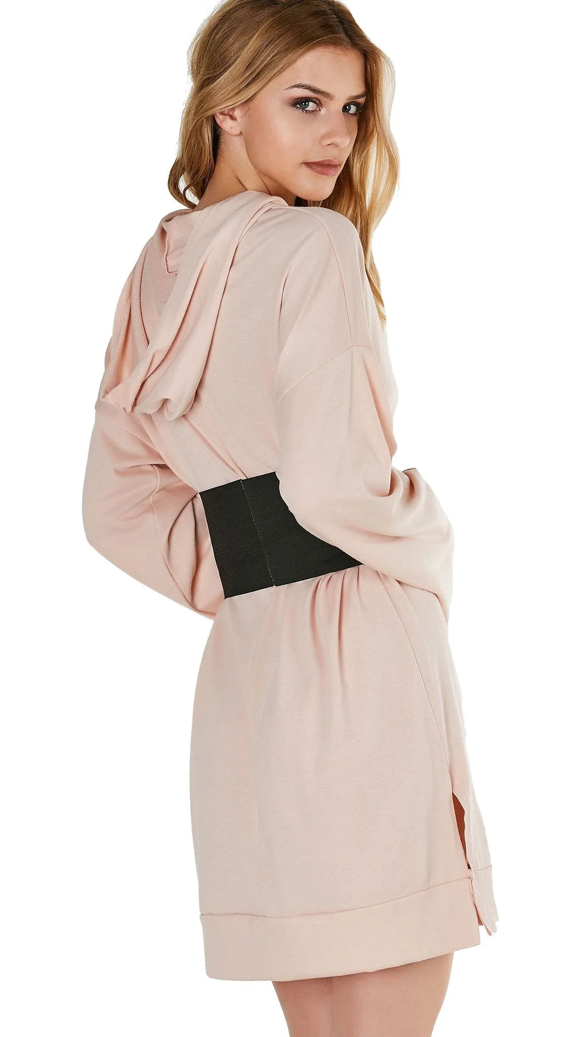 Robbin Hood Tunic Corset Sweatshirt Dress Blush Pink