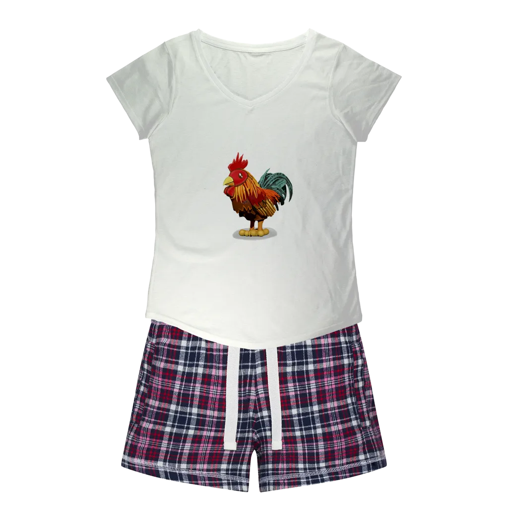 Rooster Women's Sleepy Tee and Flannel Short