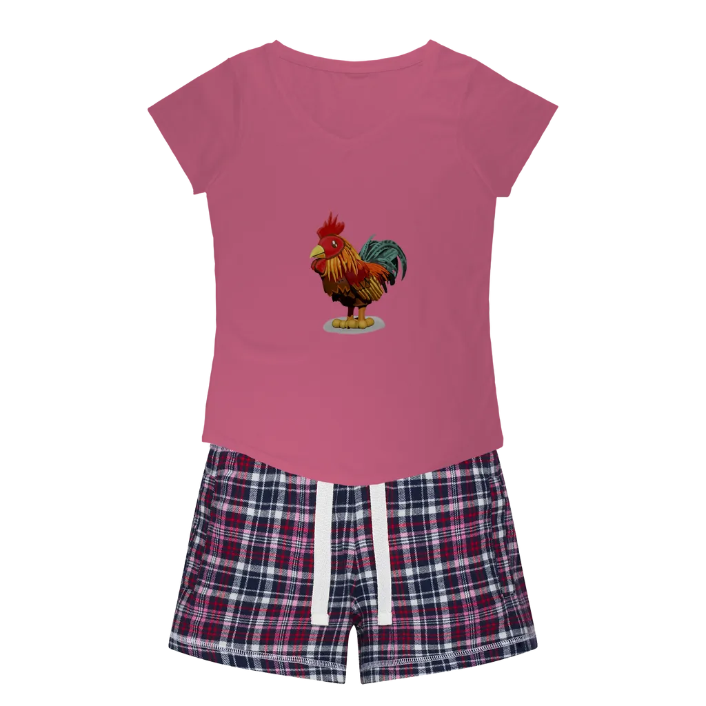 Rooster Women's Sleepy Tee and Flannel Short