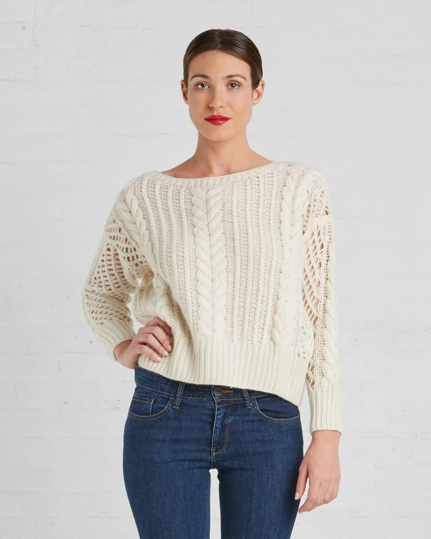 Ryan Roche Cashmere Fisherman Crop Sweater | Ivory