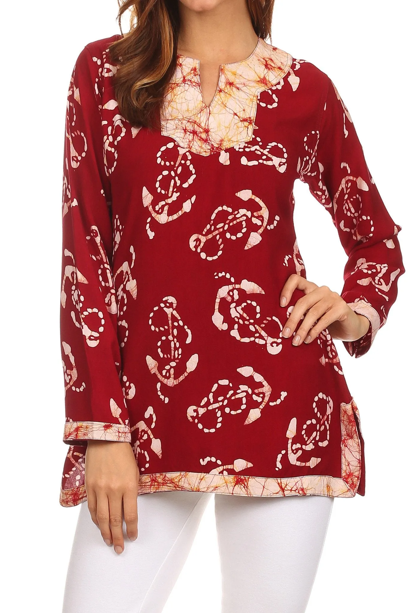 Sakkas Callie Anchor Long Sleeve Cotton Tunic Blouse