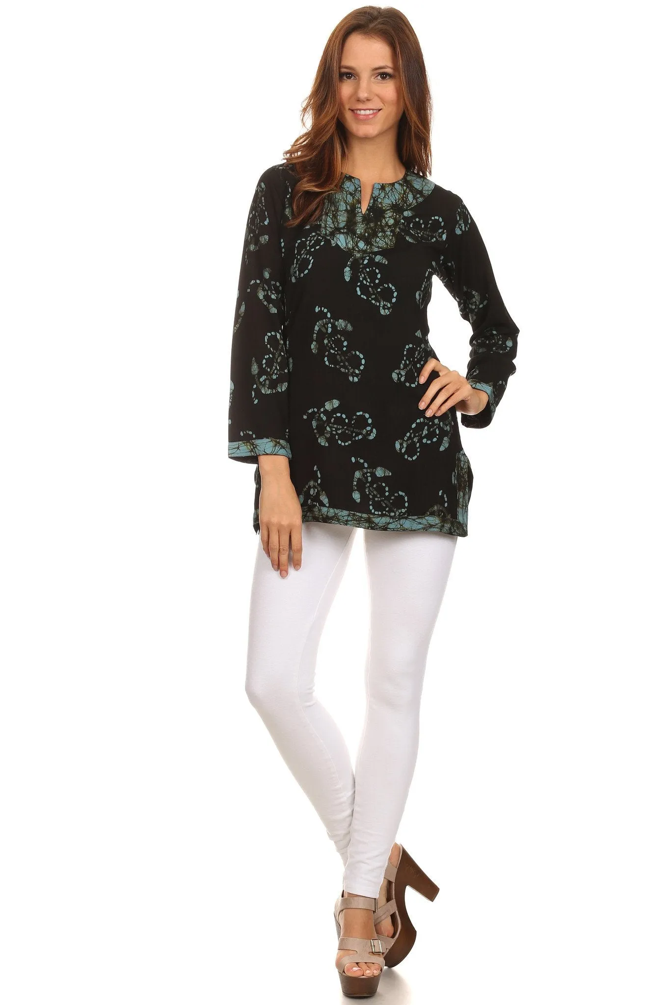 Sakkas Callie Anchor Long Sleeve Cotton Tunic Blouse