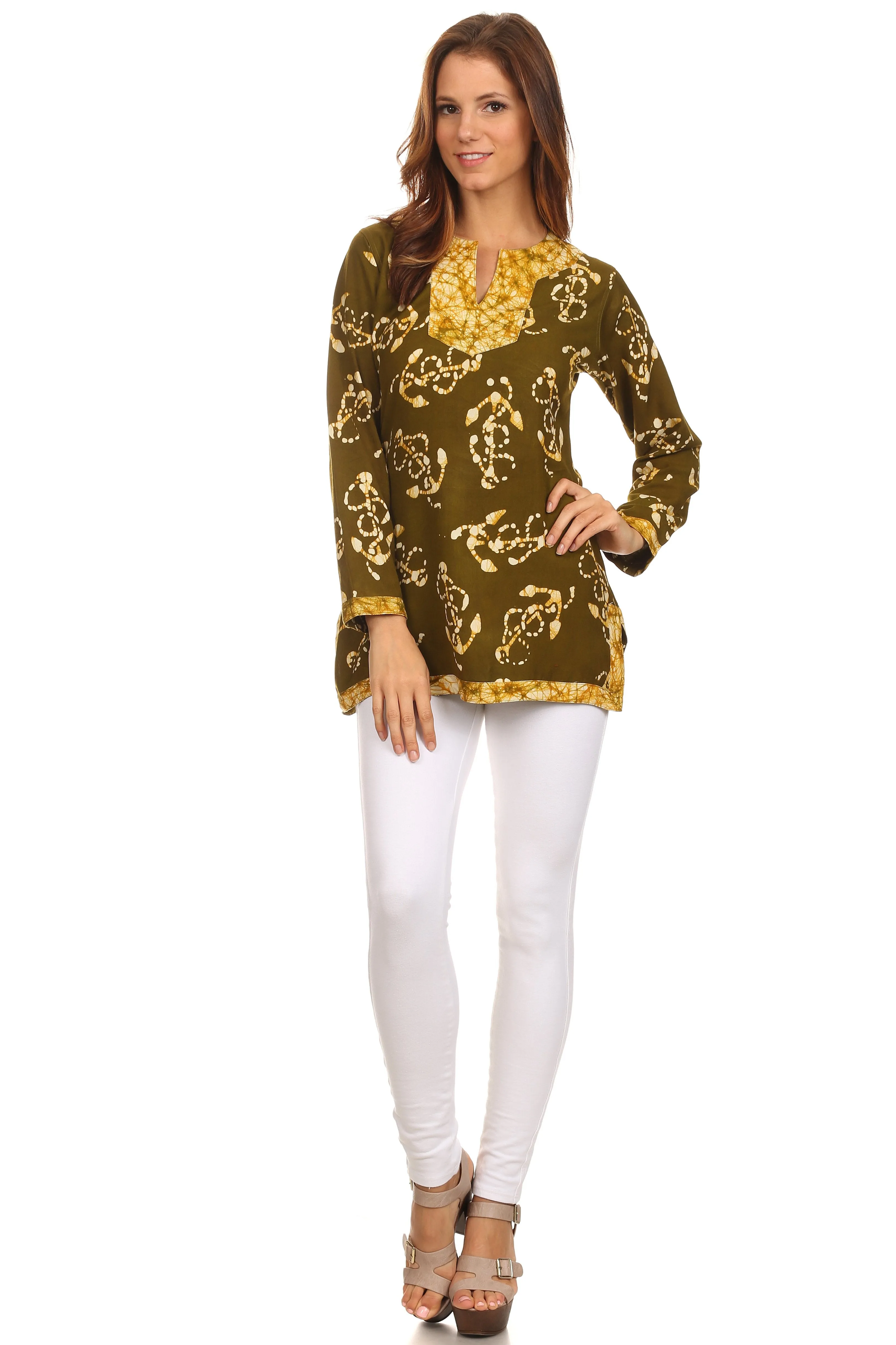 Sakkas Callie Anchor Long Sleeve Cotton Tunic Blouse