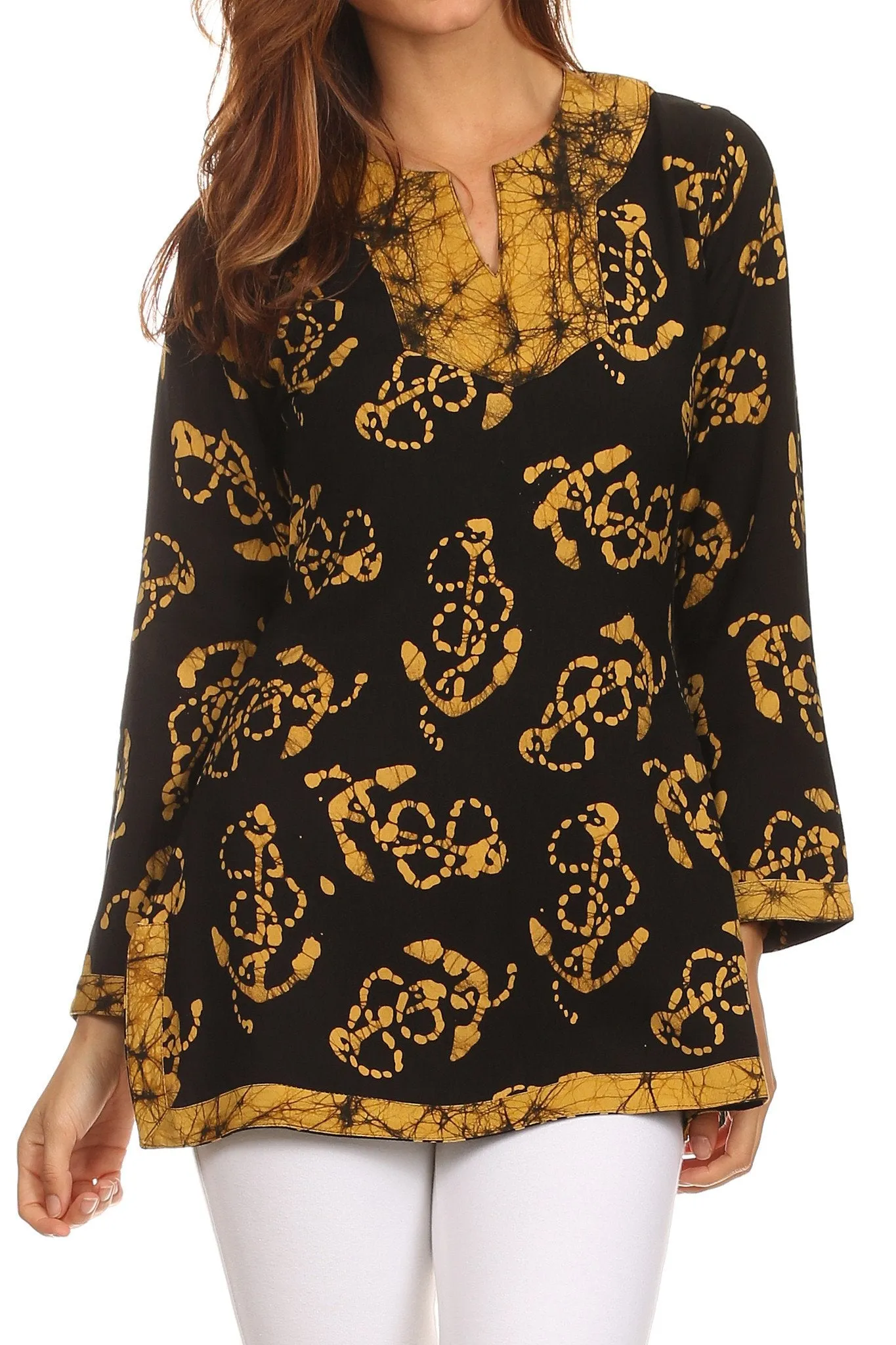 Sakkas Callie Anchor Long Sleeve Cotton Tunic Blouse