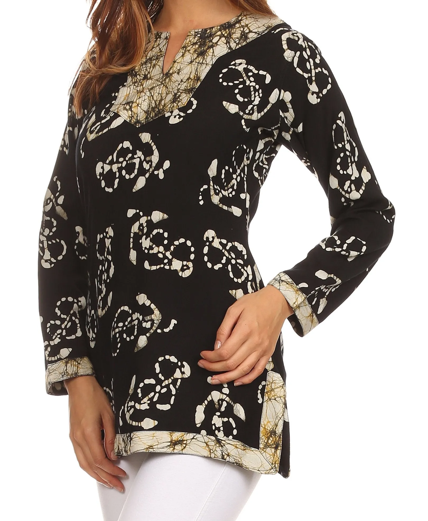 Sakkas Callie Anchor Long Sleeve Cotton Tunic Blouse