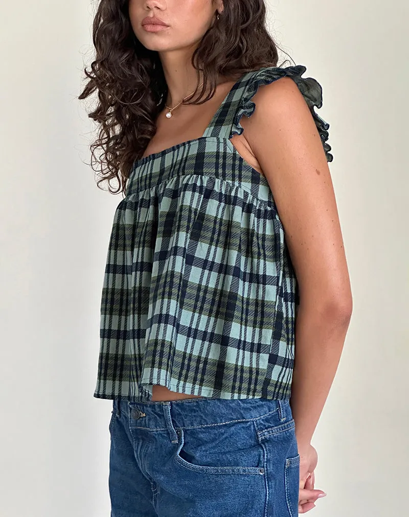 Sanula Top in Linen Mono Check Green