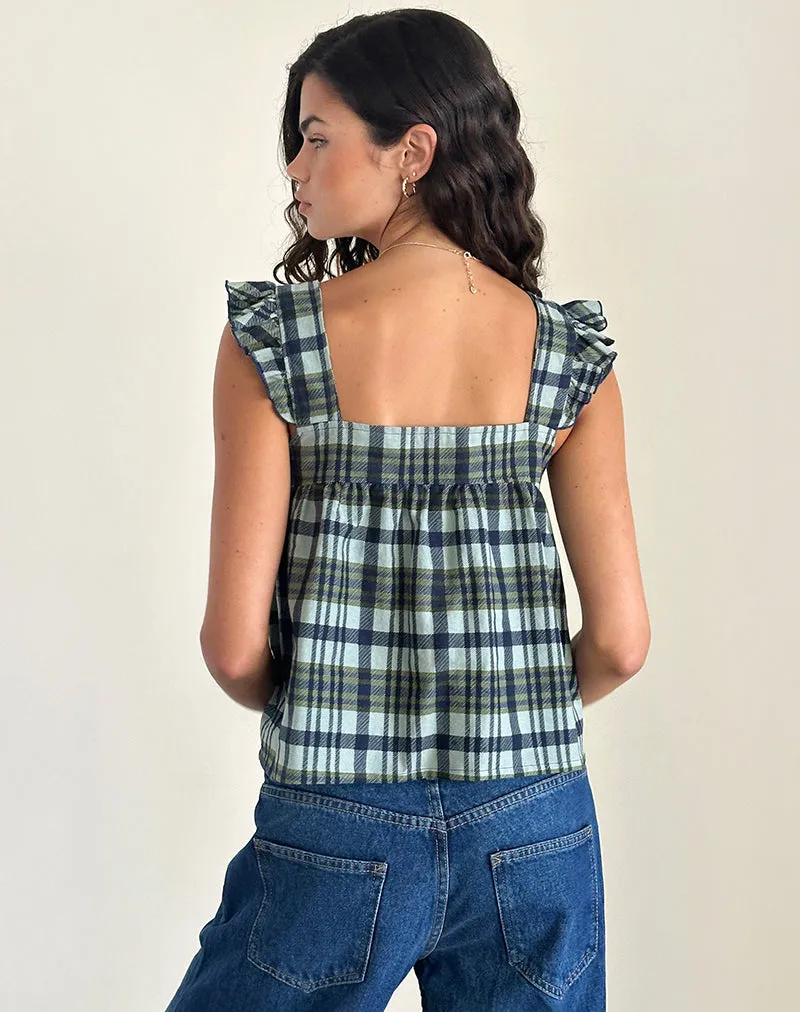 Sanula Top in Linen Mono Check Green