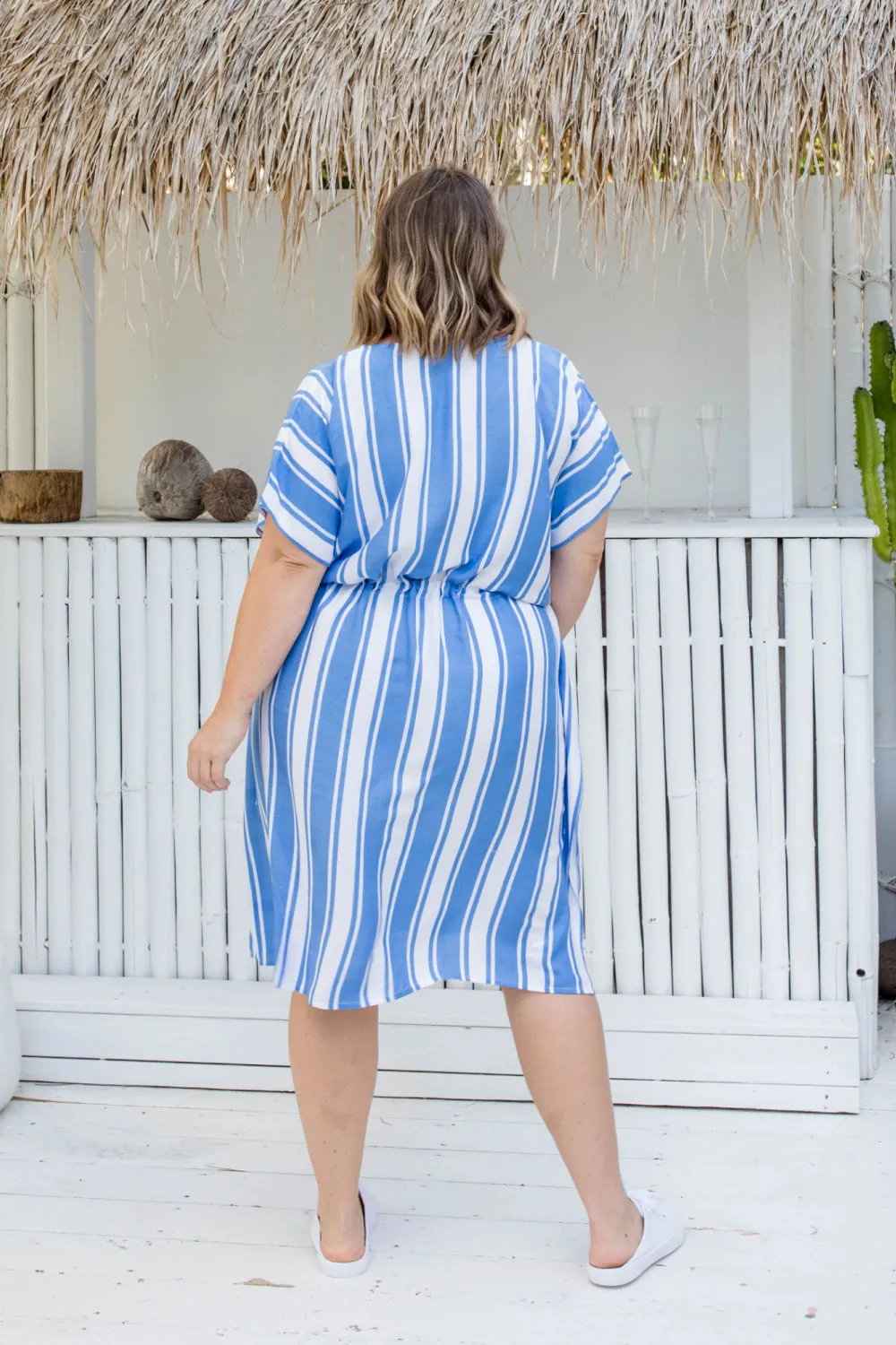 Short Kaftan Dress - Blue Stripe