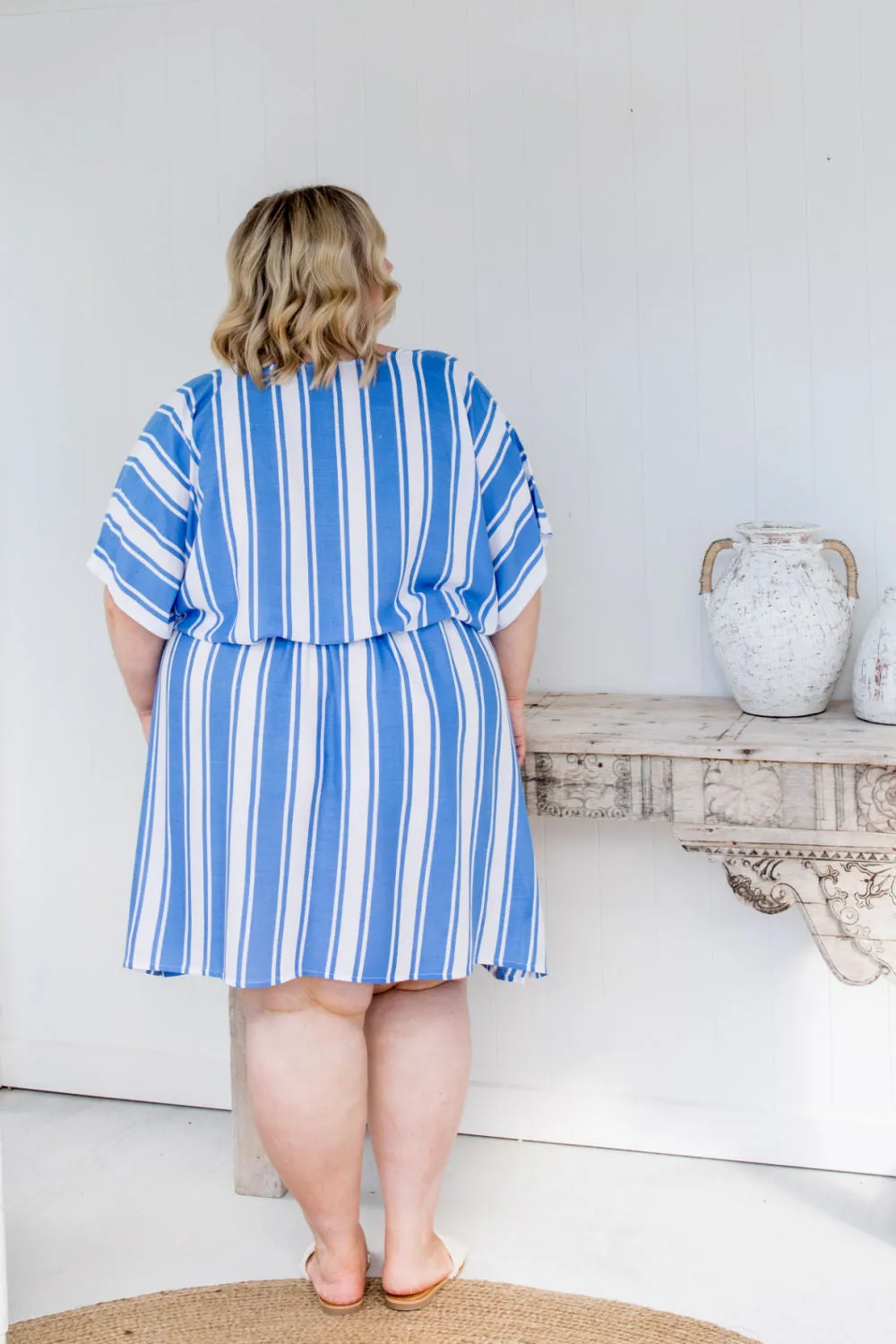 Short Kaftan Dress - Blue Stripe