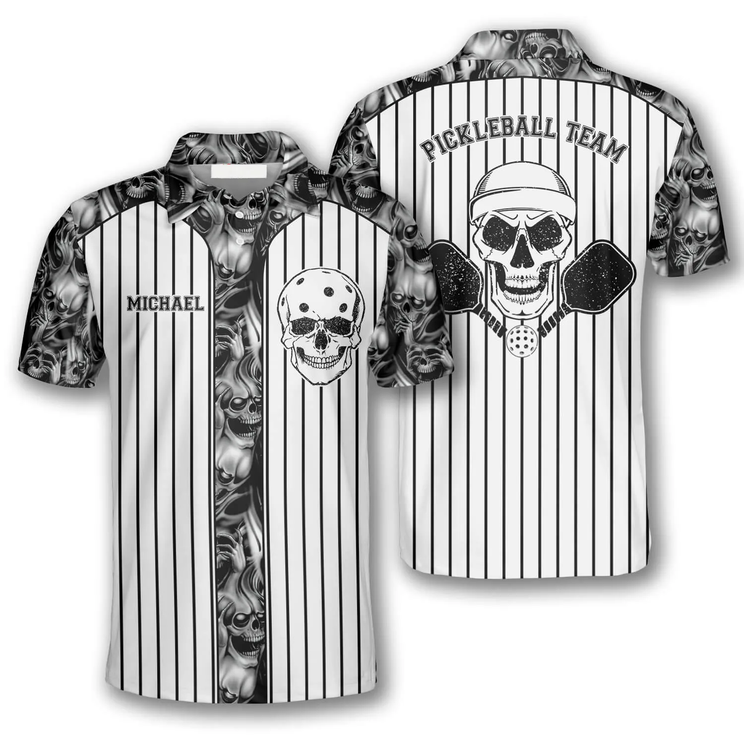 Skull Vertical Stripes Custom Pickleball Shirts for Men