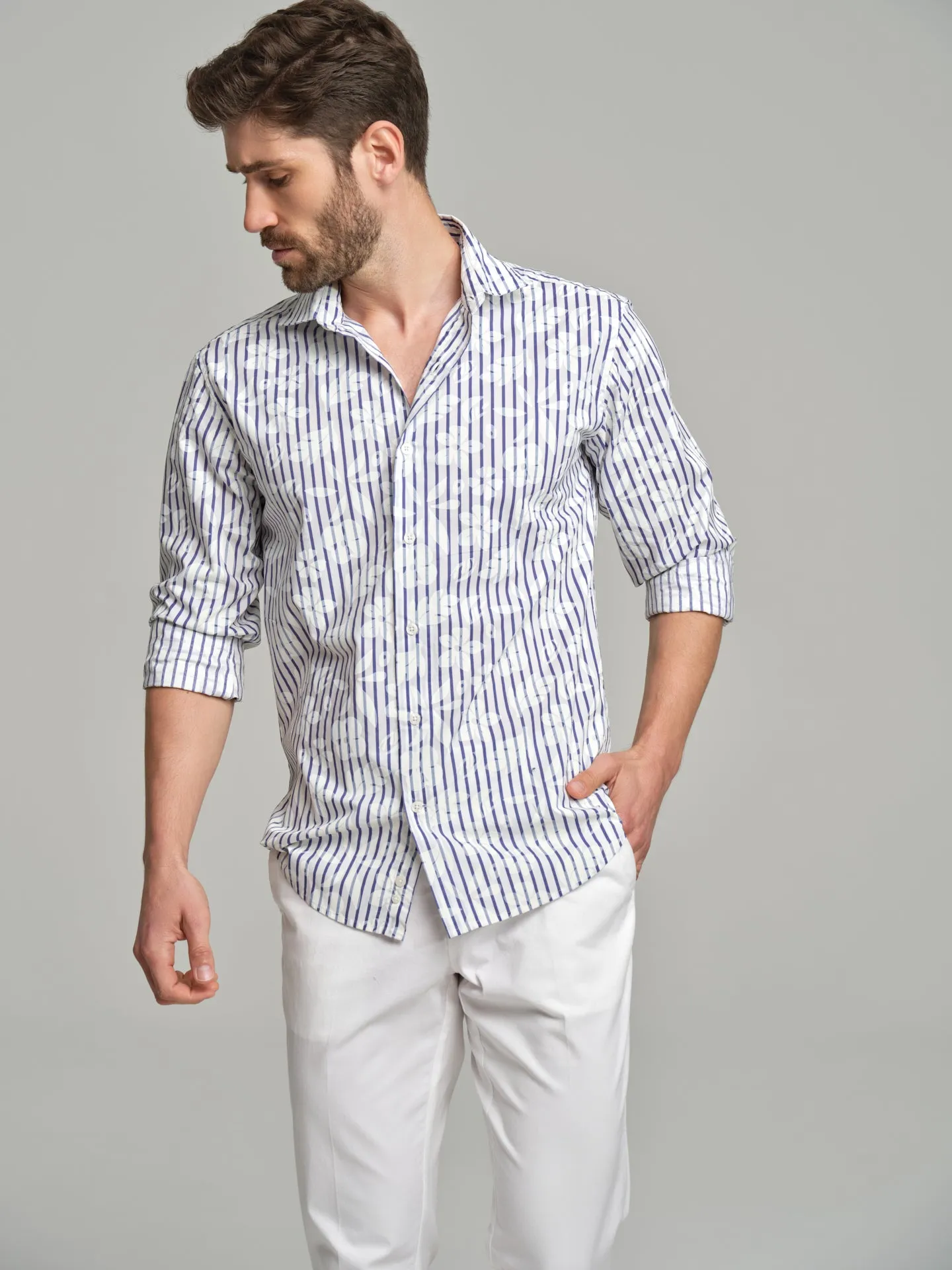 Slim fit Resort printed organic cotton casual shirt