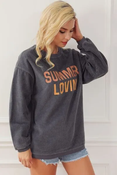 SUMMER LOVIN Graphic Textured Pullover Sweatshirt