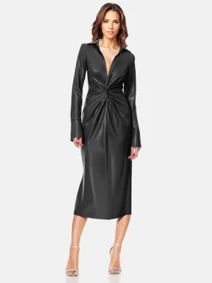 The Mary | Black Twist Faux Leather Cocktail Dress