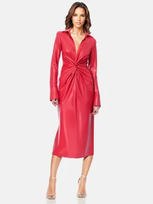 The Mary | Strawberry Twist Faux Leather Cocktail Dress