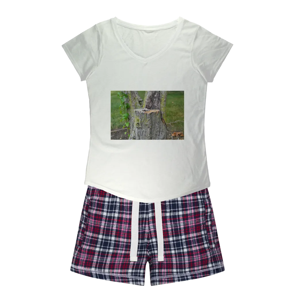 Tree Stump Women's Sleepy Tee and Flannel Short