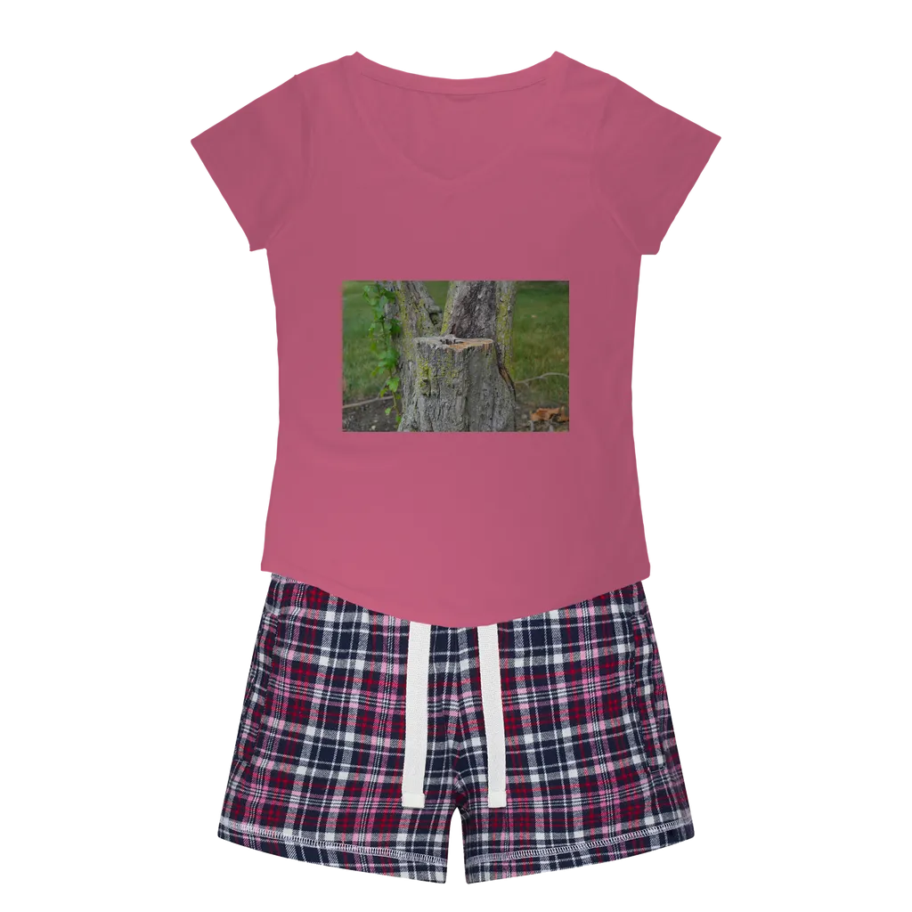 Tree Stump Women's Sleepy Tee and Flannel Short