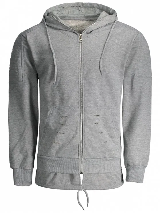 Trendy Distressed Zip Up Hoodie