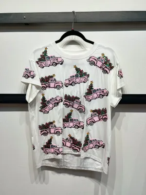 Trucks With Christmas Trees Tee - White [Queen of Sparkles]