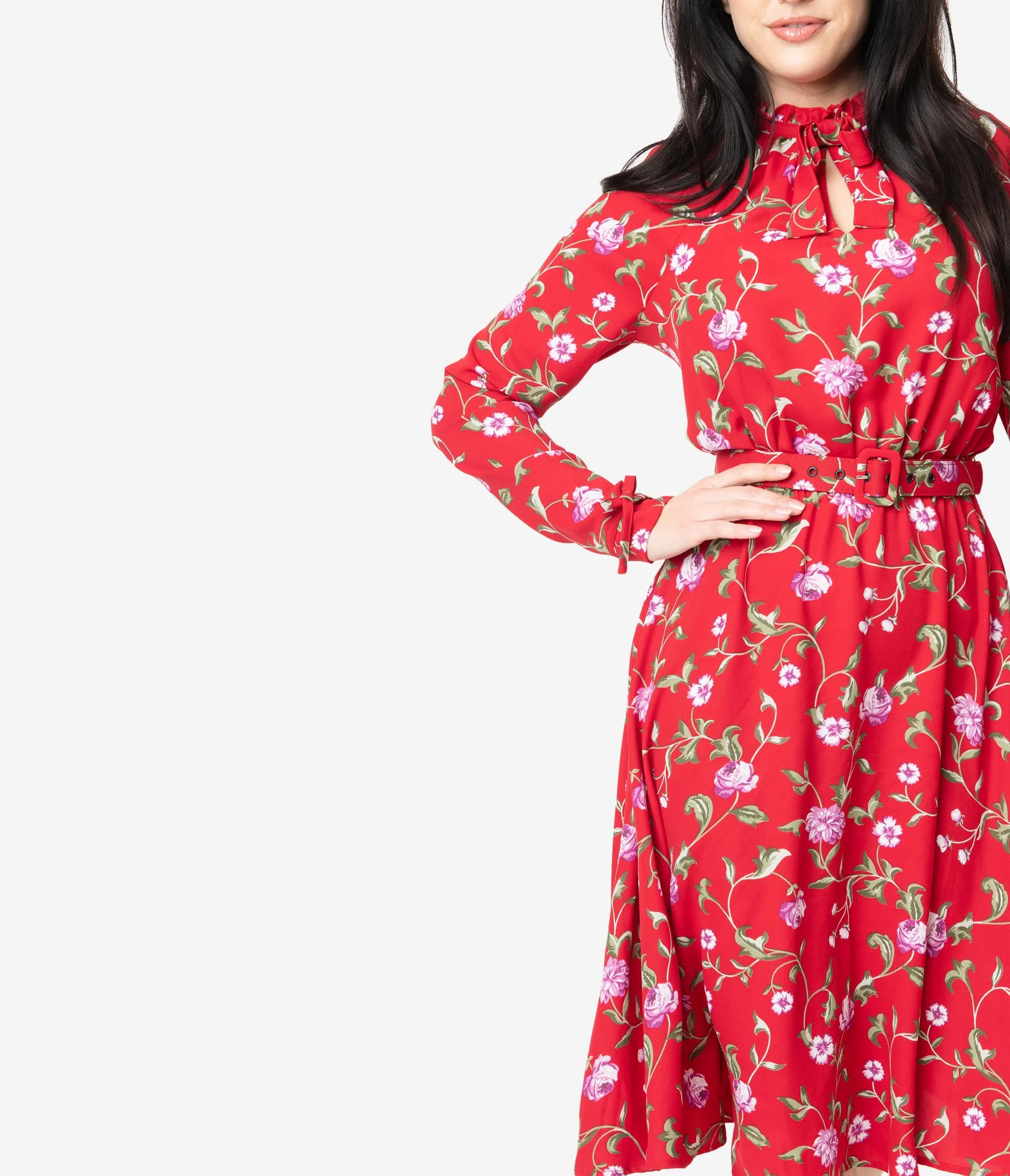 Vintage-Inspired 1950s Red & Purple Floral Vandella Swing Dress