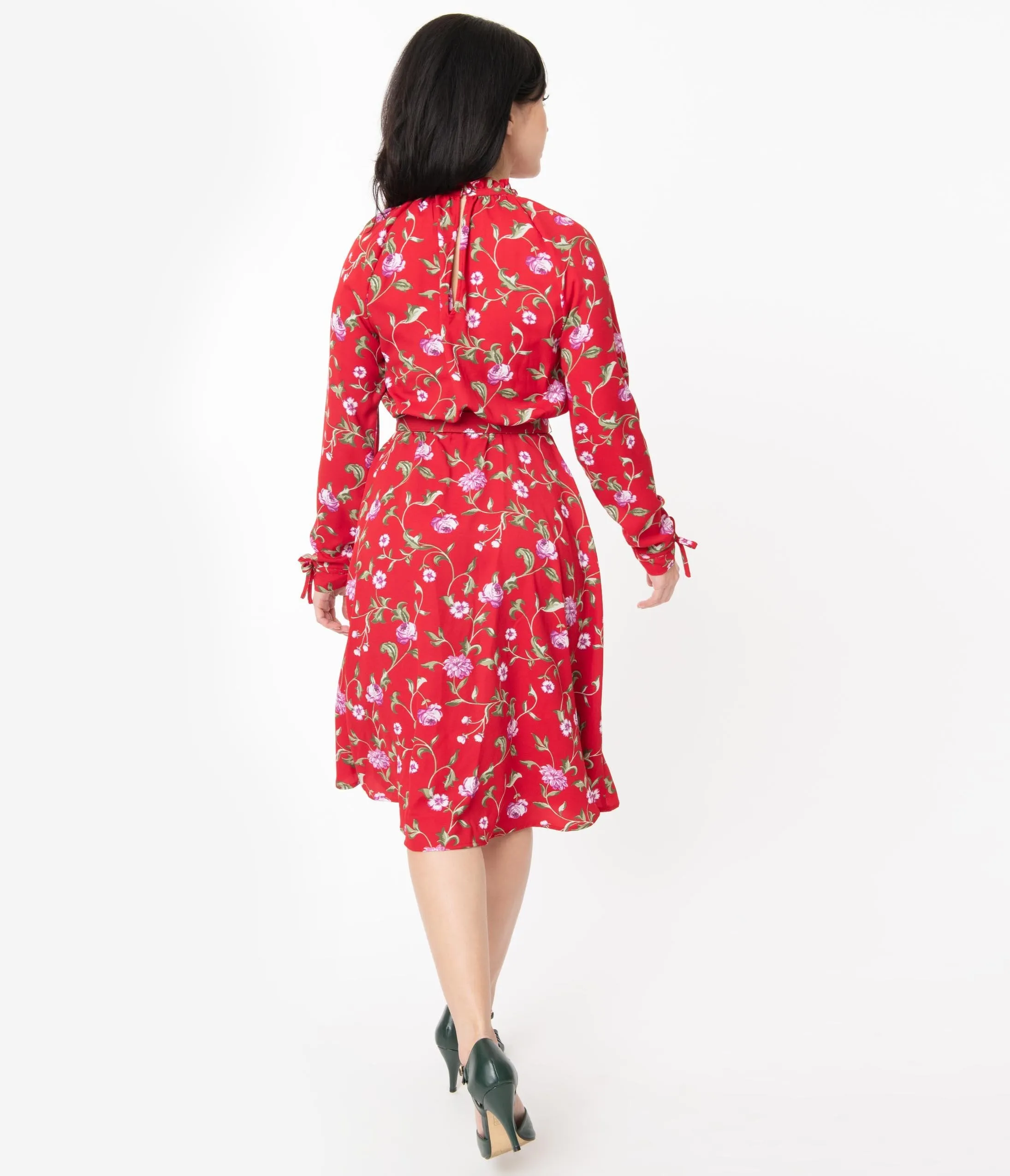 Vintage-Inspired 1950s Red & Purple Floral Vandella Swing Dress