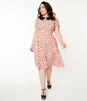 Unique Vintage Plus Size 1940s Ivory & Red Heart Print Margie Dress