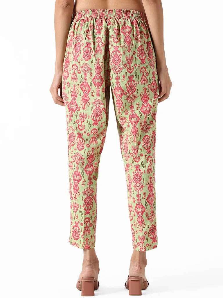 Utsa Lime Green and Pink Printed Pants