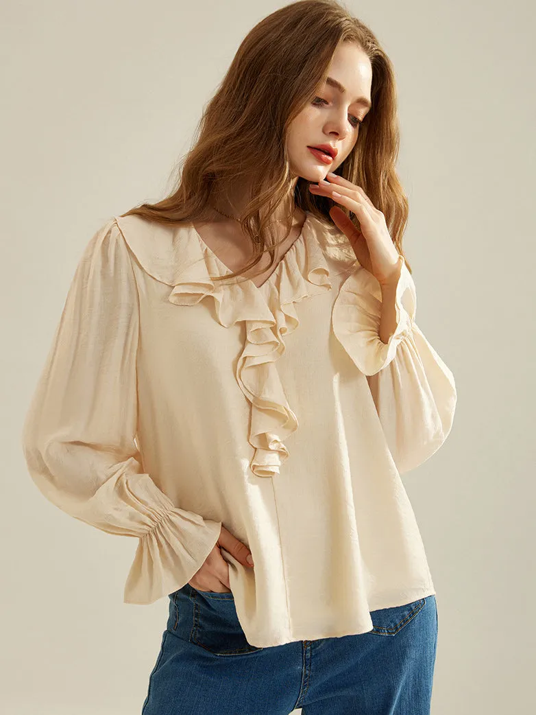 Victorian Ruffle Decor Blouse Women Loose Fit Tops